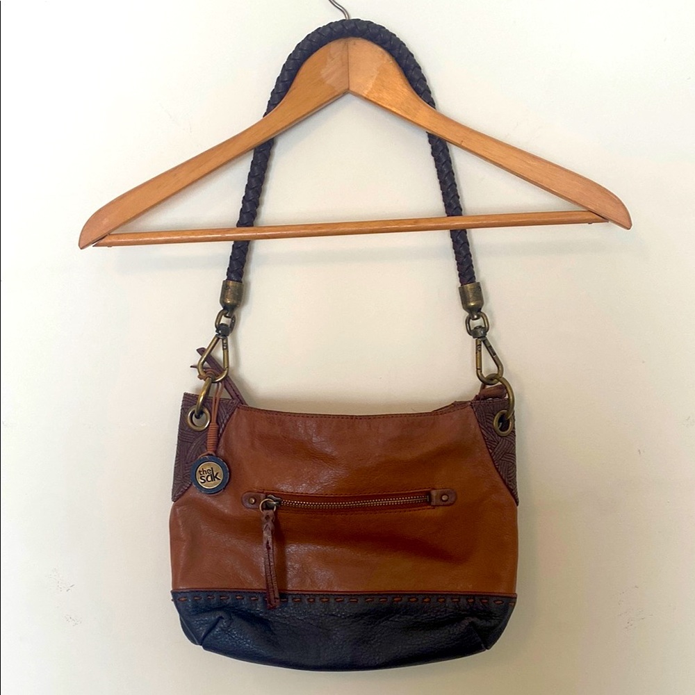 Brown and Black Leather Shoulder Bag. Sak brand